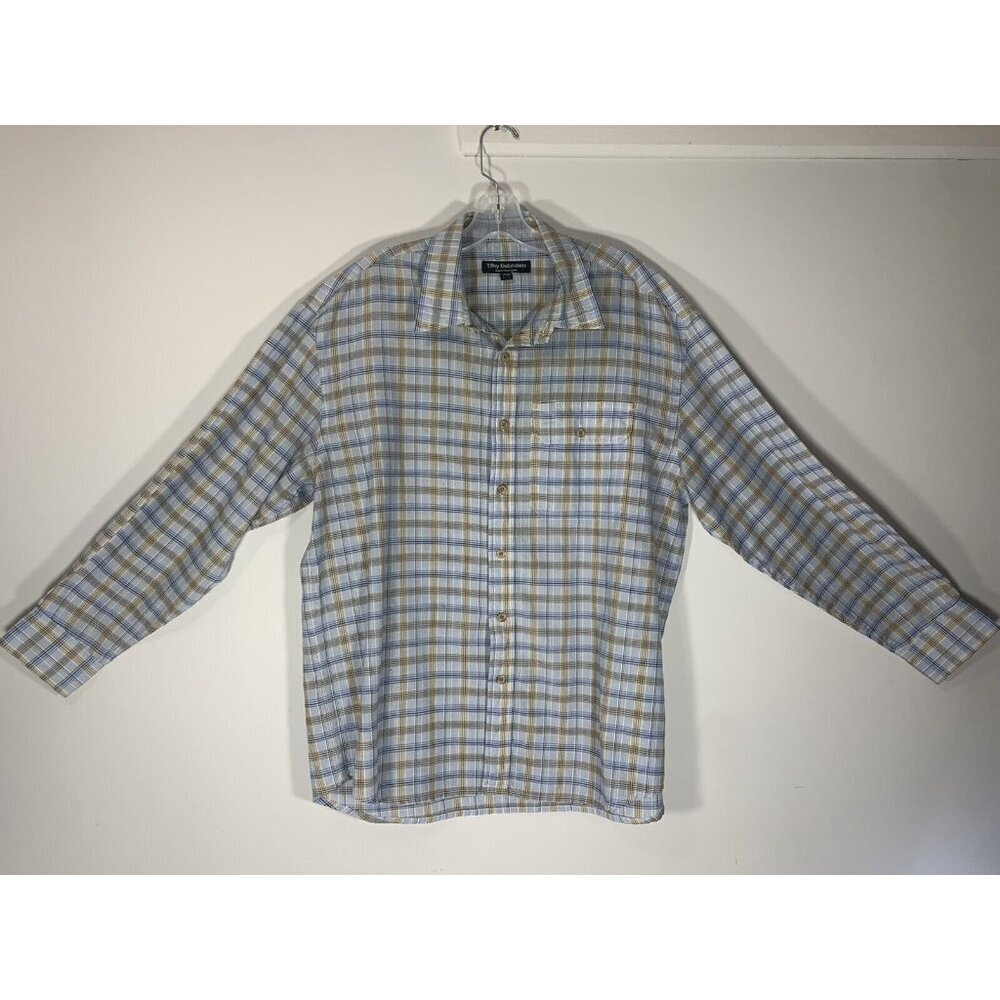 NEW - Tilley Endurables Blue Plaid Button Down Shirt Mens Large Camp Safari